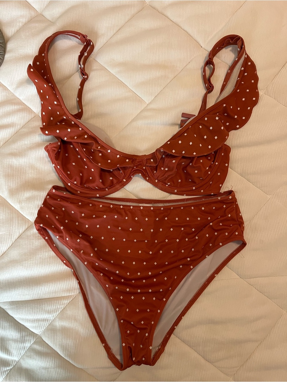 Freya Rust Orange Ruffle Two-Piece Swim Set